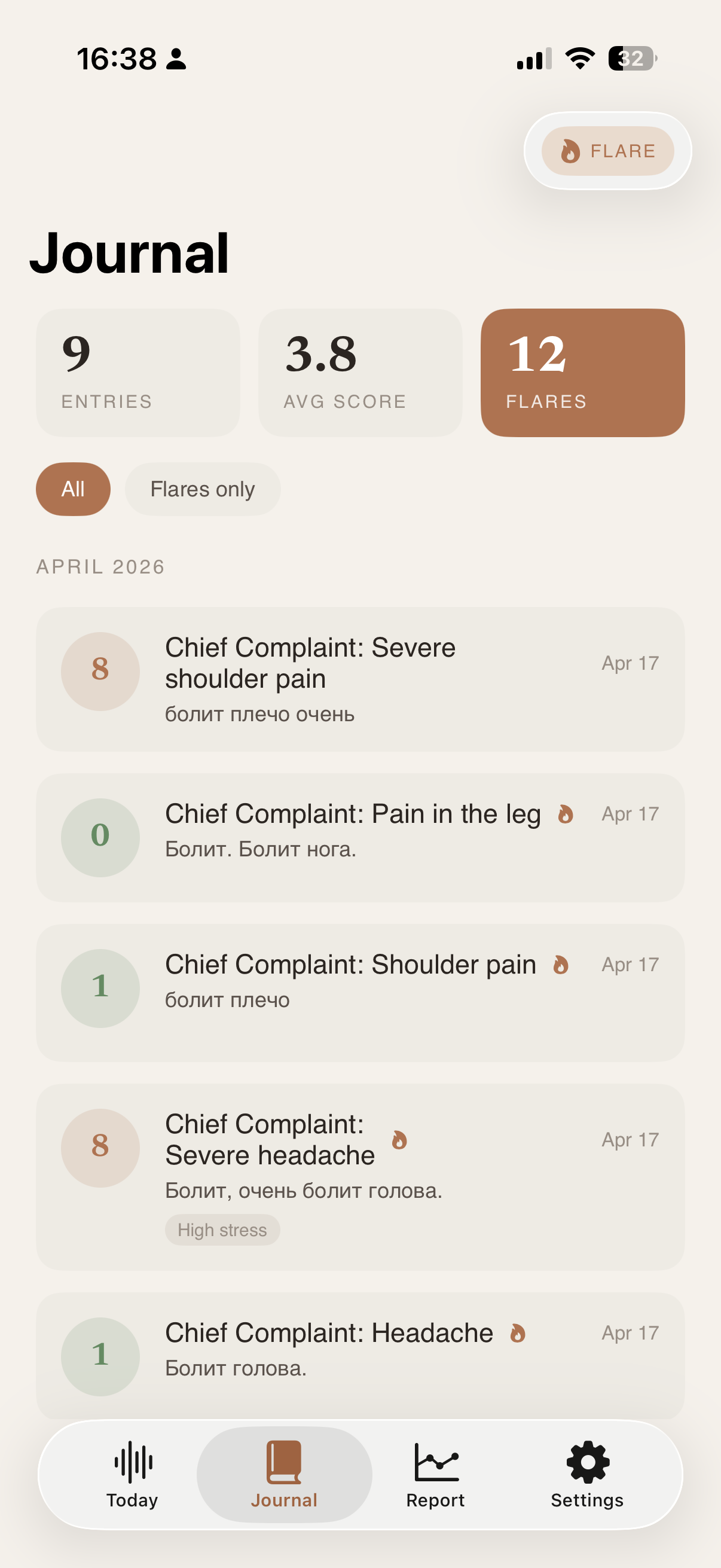 Journal — all entries with NRS
