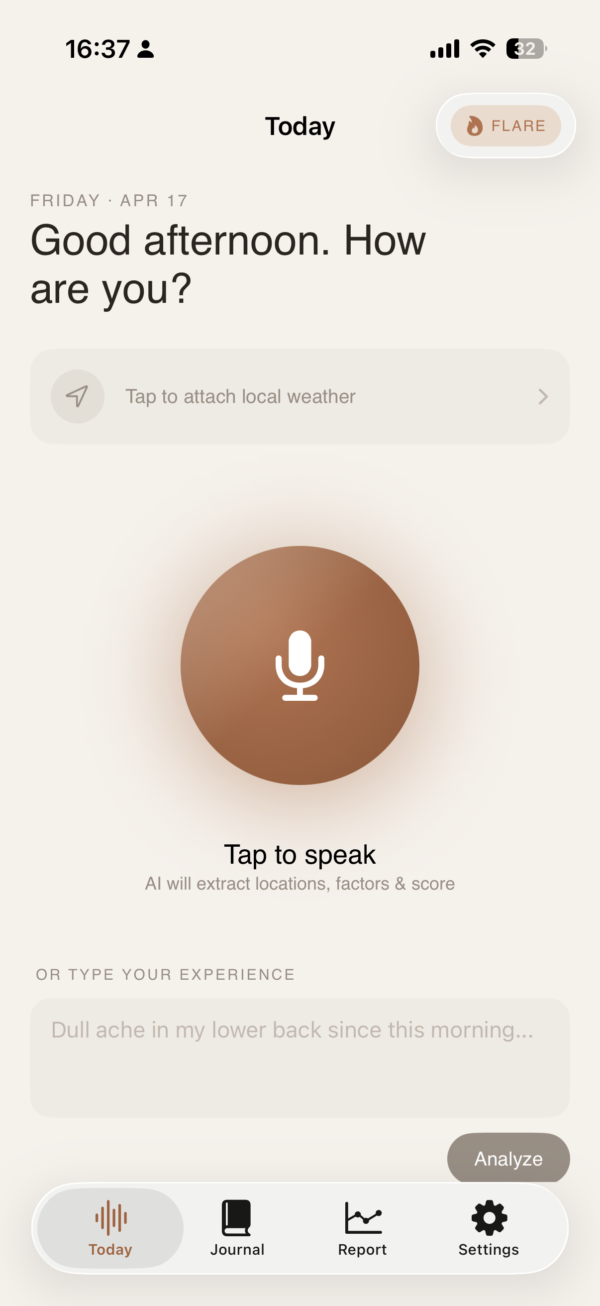 Tactu — Today screen, ready to record