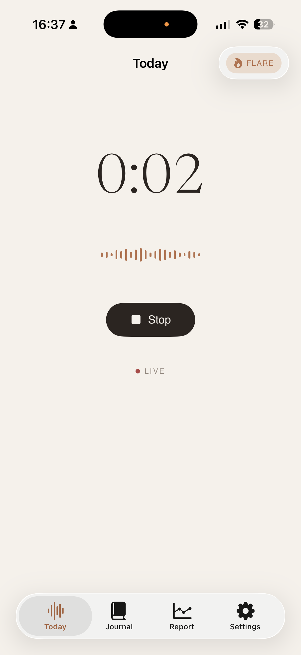 Recording — live waveform, 10-second cap